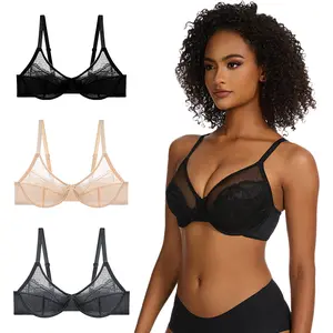 EssElegance FZ-1/2PCS Enchante Plus Size Full Coverage Bra Floral Lace Minimizer Push Up with Underwire & Breathable Mesh Cup for Comfortable Shaping Supportive