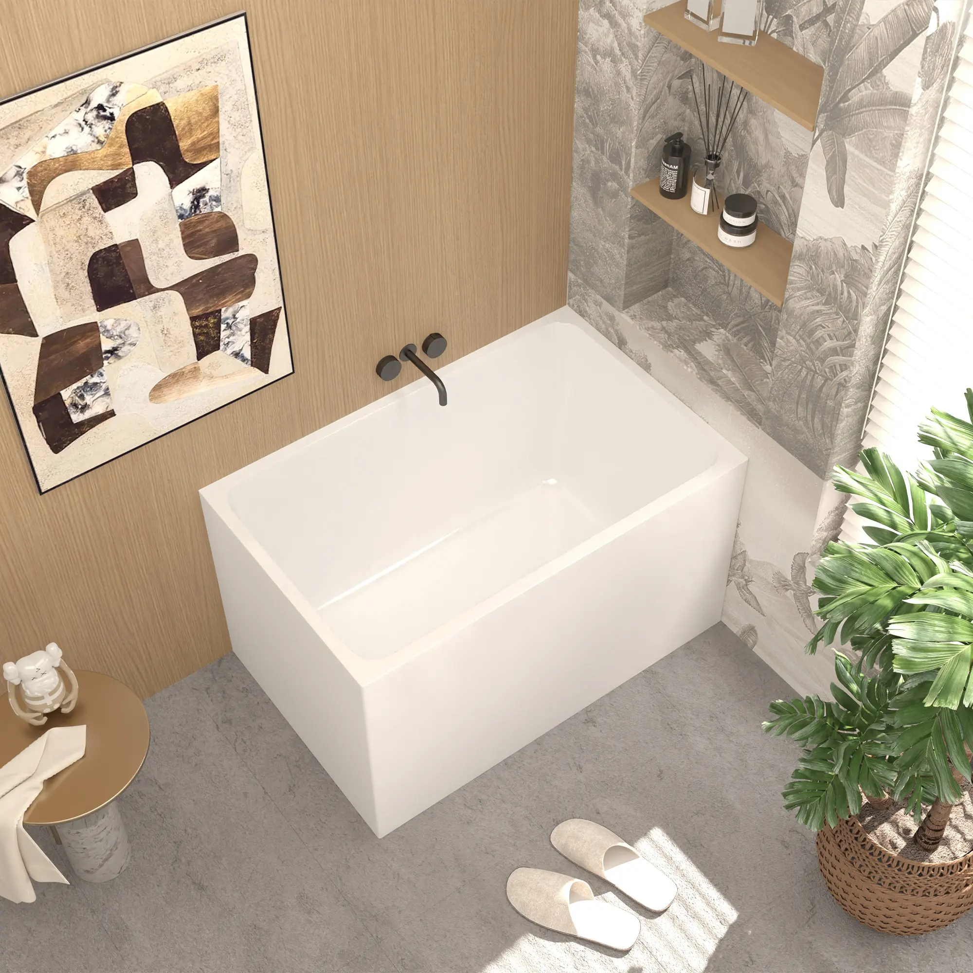 43" Acrylic Freestanding Soaking Bathtub, Rectangular Gloss White Tub with Chrome Overflow and Pop-Up Drain, CUPC Certified, Indoor Freestanding Bath for Bathroom Remodel