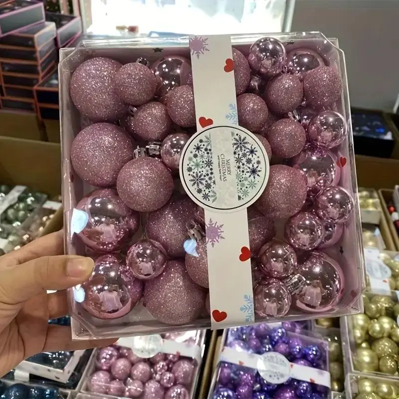 44pcs Christmas Bauble Set, Festive Tree Decorative Ornaments, Glitter Finish, Assorted Colors, Plastic Hanging Decor, Holiday Boxed Decor Pack, Perfect Gift for Lovers