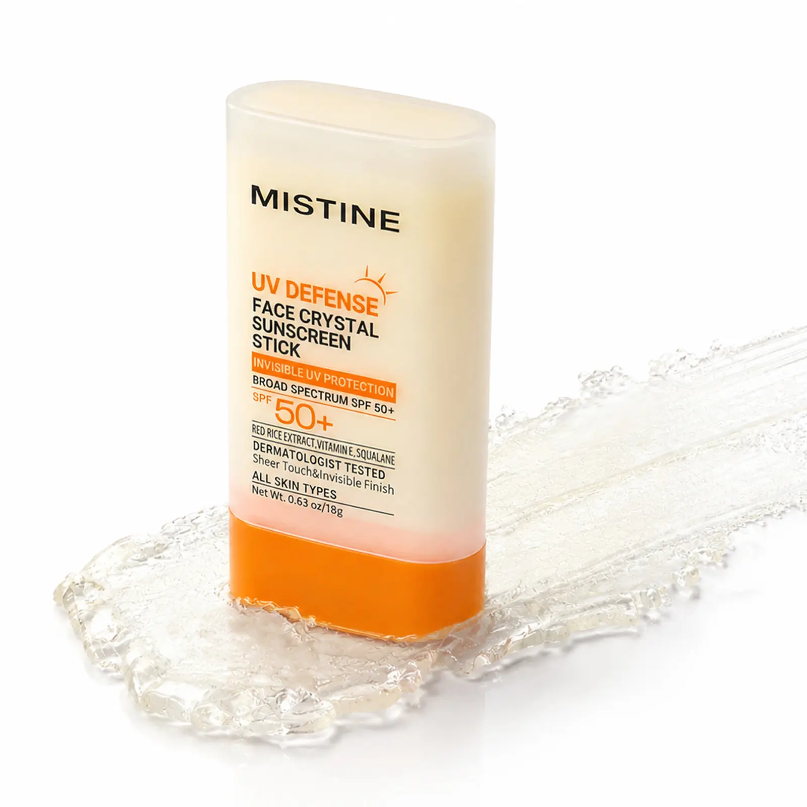 MISTINE Solid Sunscreen Stick - UV Defense Crystal, SPF 50+, Facial & Body Use, Portable, Sheer Touch, Moisturizing, Wide Coverage, Squalane Hydration, Single Item, Summer Outdoor Sunscreen