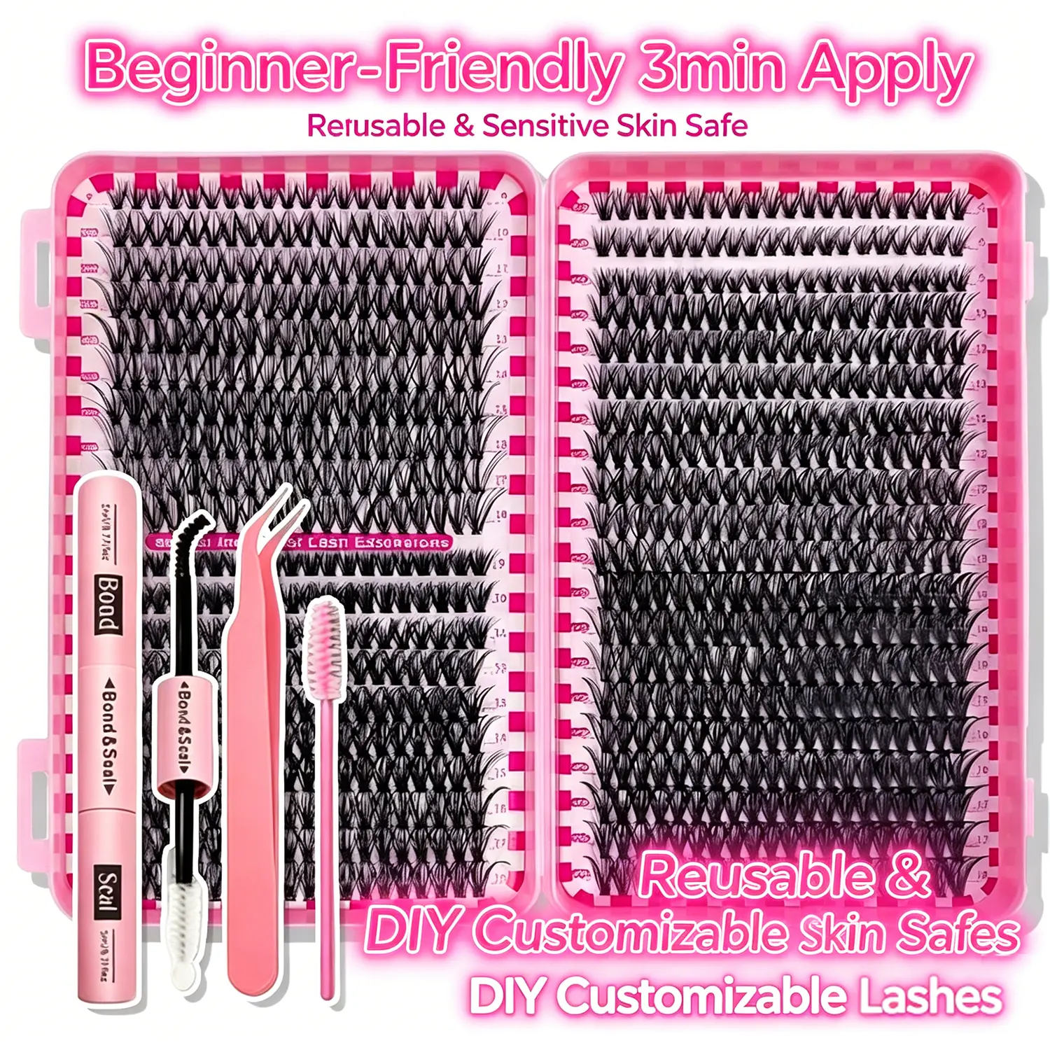 Complete 800 Clusters False Eyelash Set 30D 40D 50D D Curl Mink Like Grafting Lashes 0.07 0.10 Thickness Black Professional Makeup Cosmetic Kit for Daily Use Compact