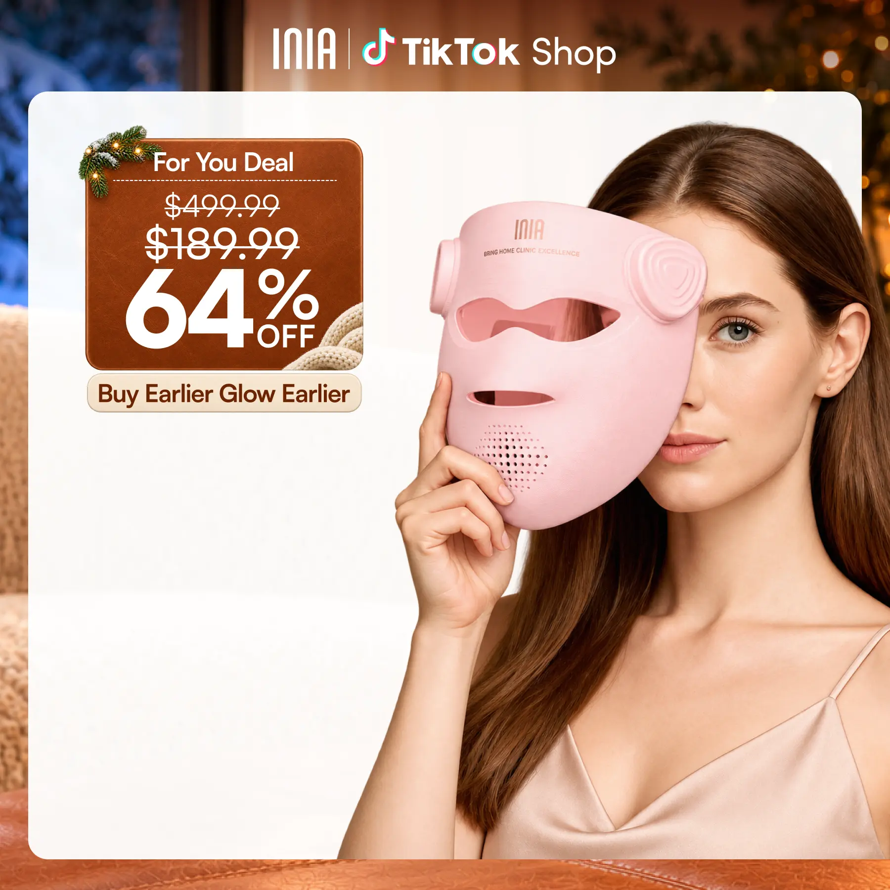 INIA GLOW 940 nm 4D LED Mask – Dual NIR 940 + 850 nm Deep Penetration for Deeper Repair, Red Light Therapy Mask for Visible Lift & Lasting Radiance, 4D Fit for Jawline Lift & Firm, Cooling Therapy, Wireless Comfort, Fall Beauty Gift for Women