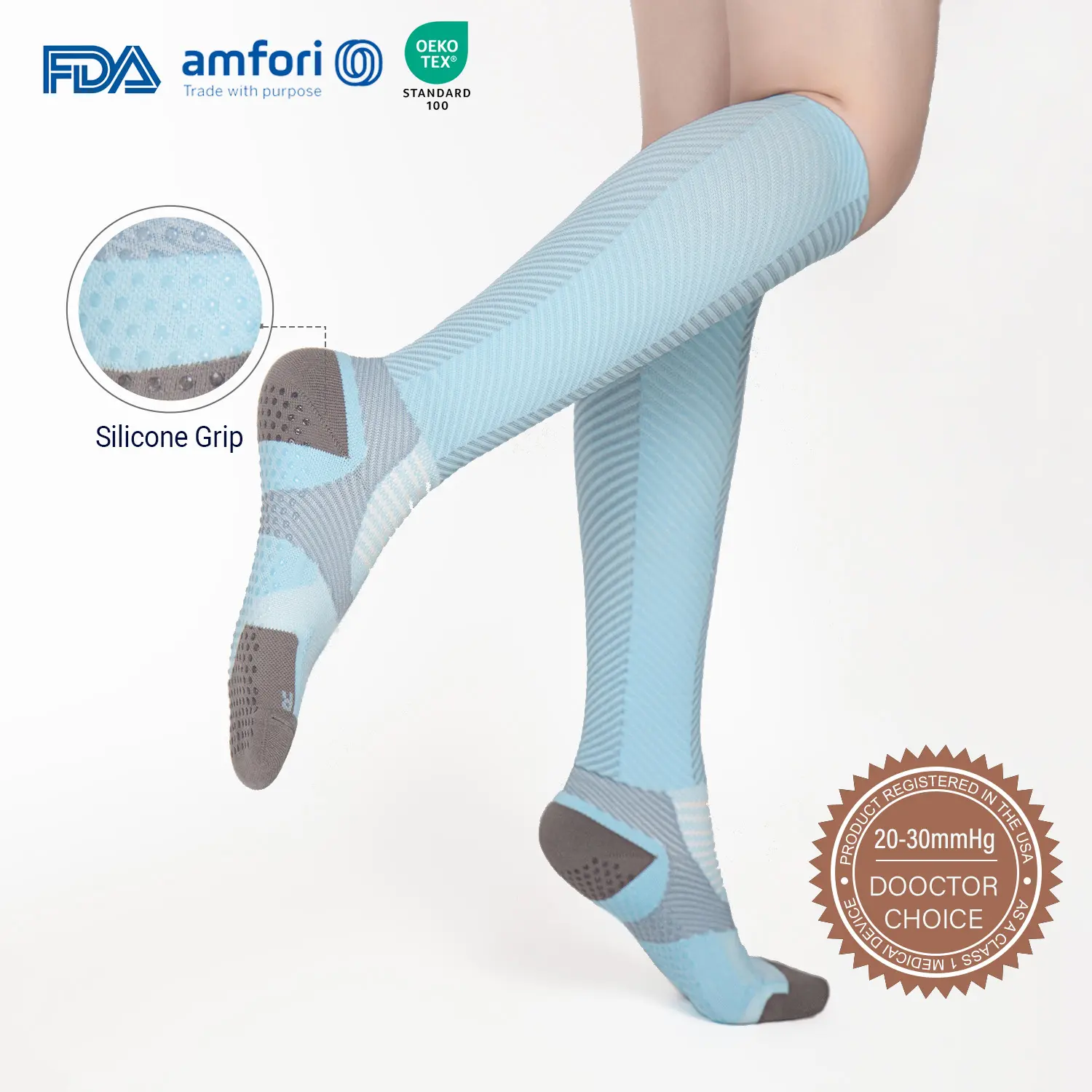 ISUNIE Compression Socks for Men & Women, 20-30 mmHg Graduated Support, FDA Registered, Non-Skid Silicone Grip, Targeted Cushioning, Moisture-Wicking Medical Compression Socks for Braces & Supports Needs