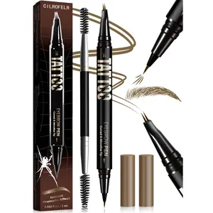 Cilrofelr Instant Tattoo Curved Eyebrow Pen for Women 2 in 1 Microblading Brow Pen with Dual-ended Spoolie for Soft Hair-like Stokes Long Wearing Waterproof Transfer-proof Brow Effect Brown Liquid Cosmetic Makeup