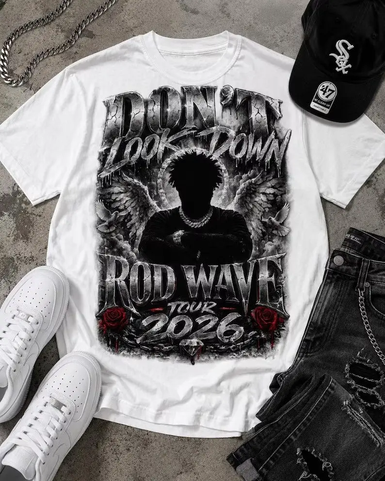 Rod Wave 'Don't Look Down Tour 2026' Tour Date Graphic 100% Cotton T-Shirt, Rod Wave Fan Graphic Tee, Dont Look Down Merch Streetwear Graphic Shirt, Gift for rap fans