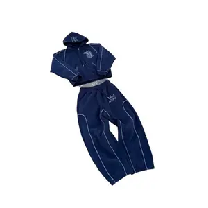 Casual zip-up hoodie two-piece set, hip-hop oversized embroidered sweatshirt, men’s and women’s casual pants