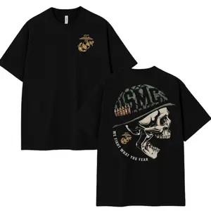 USMC "We Fight What You Fear" Unisex Soft Cotton Graphic Tee - Menswear Short-Sleeve Round Neck Plain Casual Tshirt, Streetwear Top, Marines Apparel, Hoodie Option