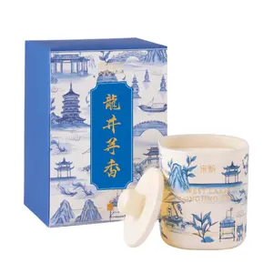 SONG CHAO Dragon Well Scented Candle - Natural Soy Wax Aromatherapy in Blue and White Porcelain - 200g Fragrant Healing