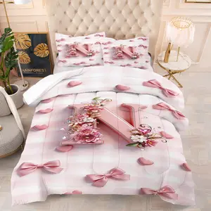 Sweet & Cute Initial N-Z Pattern Princess Comforter Set, Includes 1 Comforter & 1-2 Pillowcases, Pink Gingham & Floral Letter, Bows & Hearts, Soft Comfort, Girly Bedding Set, Ideal for Creating a Dreamy, Girls Bedroom