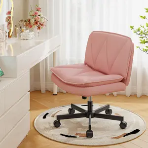 Raybee Furniture Criss Cross Chair with Wheels, Scratch-Resistant PVC Leather Cross Legged Office Chair, Wide Mid-Back Comfy Armless Desk Chair, Height Adjustable Vanity Computer Chair for Home Office #TikTokShopStockUp #SummerVibes