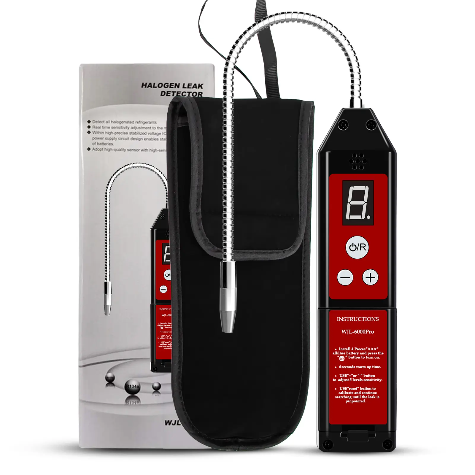 WJL-6000 Pro HVAC Leak Detector,   Portable   Freon Leak Detector for HVAC Air Conditioner R22 R410A R134A R1234YF CFCs HCFCs HFCs, High Accuracy, HVAC Tools, Digital Meter Visual Alarm Buzzer Hardware Industrial Heavy Duty