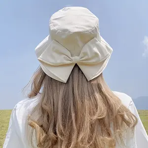 Women's Bow Knot Wide Brim Bucket Hats Summer Outdoor Sun Hat