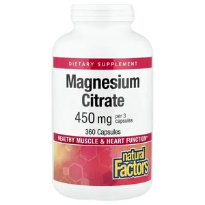 Natural Factors Magnesium Citrate, 360 Capsules (150 mg per Capsule)