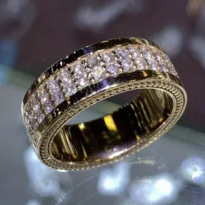 Gorgeous 18K Plated Two Row Shiny Zircon Rings For Women Unisex Luxurious Wedding Jewelry Party Banquet Ladies Anniversary Gift