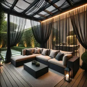 Waterproof Black Extra Wide Outdoor Curtains, Lightweight Privacy Bug Netting Voile Mesh Screen for Patio Porch Balcony Pergola, 2 Panels 125"W x 98"L Per Panel