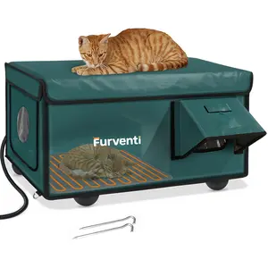 Indestructible Heated Cat House for Outside Winter, 100% Waterproof, Safe Escape Door, Insulated Outdoor Cat Shelter with Heater for Feral Barn Cat Kitty(yards, barns, garages)