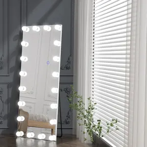 【Black Friday】GARVEE 63"X 20" Full Length Mirror with Bulb Lights, Lighted Floor Standing LED, Full Body Mirror with Dimming & 3 Color Lighting Square White