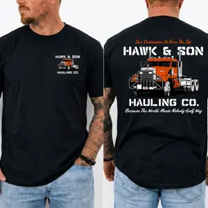 American Trucker T-Shirt, Hawk & Son Hauling Co. Graphic Tee, Hardcore Truck Driver Gift for Men