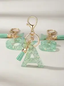 Cute Initial Keychain with Resin Glitter Butterfly Tassel, Capital Letters Pendant Personalized Key Chain for Women Girls Students Backpack Decor Gift, Trendy Cute Keychain