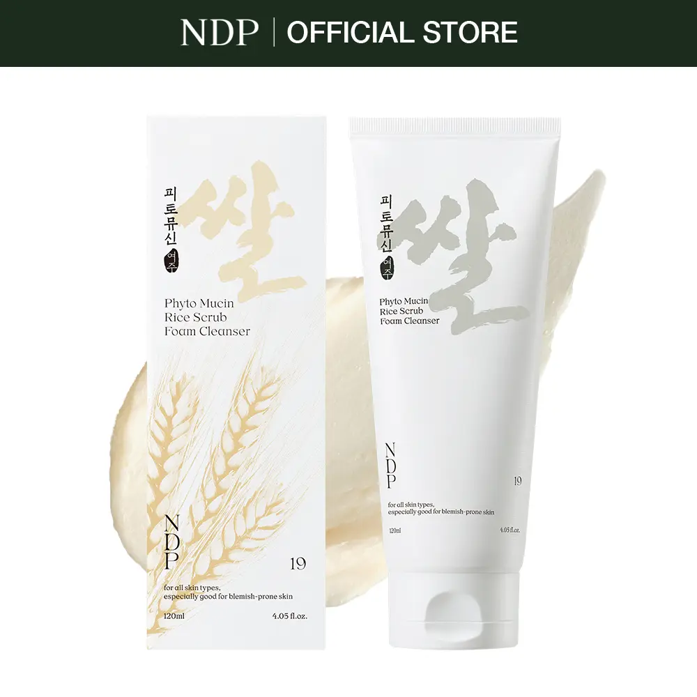NDP Rice Mochi Gentle Daily Facial Cleanser - Triple-Rice Exfoliating Foam, Salicylic Acid Micro-Exfoliating Deep Cleansing, pH 5.5 Barrier-Safe, Phyto Mucin Hydration, Brightening Vegan Korean Skincare for Sensitive Dry Skin, 4.05 fl oz/120 ml, Dermatolo