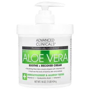 Advanced Clinicals Aloe Vera, Soothe + Recover Cream, 16 oz (454 g)