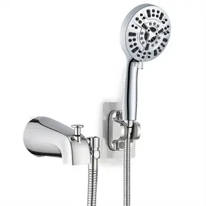 Modern All-Metal Bathtub Faucet, Chrome Finish with 9 Sprayer Settings, Built-in Diverter, Universal Fit Adapters, Shower Compatibility, Handheld Shower Head Support, Easy Installation, Pressure Functionality