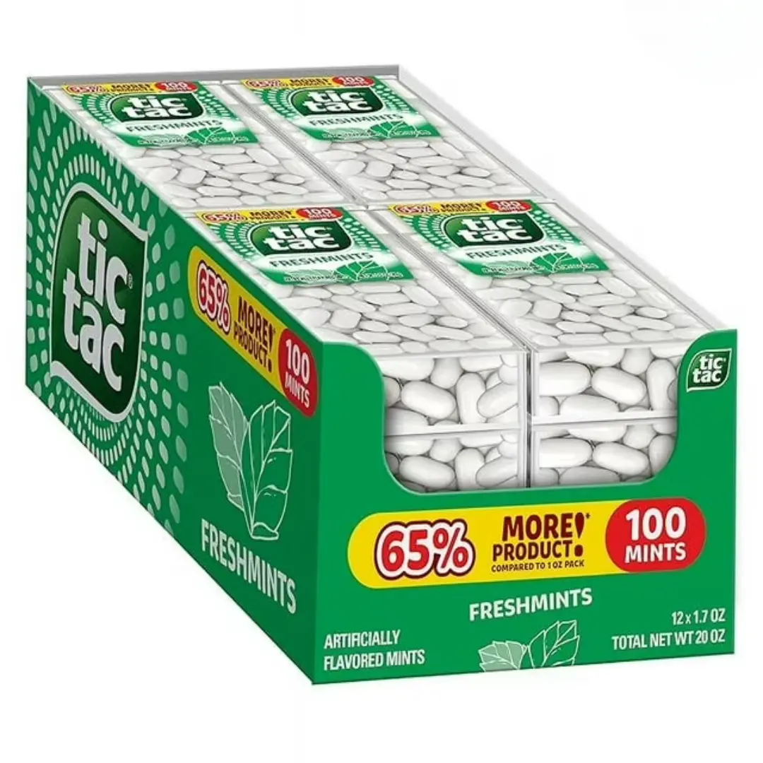 Tic Tac Freshmint Breath Mints - 12 Ct On-The-Go Refreshment, Sweet Flavor Snacks, Candies