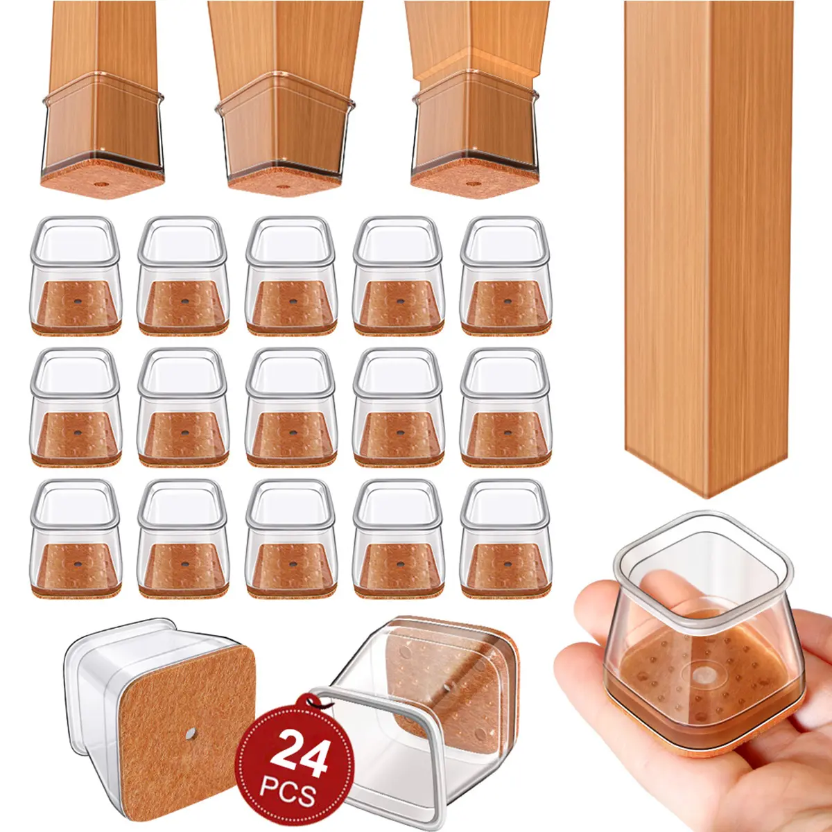 24 pcs Square Silicone chair Leg Cover - Thick silicone non-slip mat for hardwood and tile floors, scratch-resistant and silent sliding furniture protector ,Home