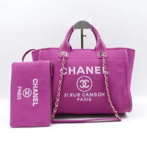 Pre-owned CHANEL canvas tote bags DeauVille Purple Tote Bag T10196561