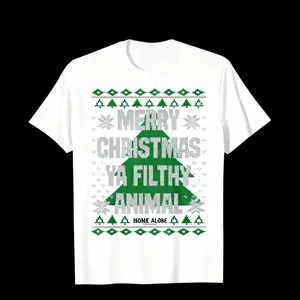 Home Alone Merry Christmas Ya Filthy Animal Ugly Sweater T-Shirt, 100% Cotton, Gift for Men Women Friends Family, S-XXXL, Black y2k  outfits  men time  tee  shirt  backwards demon slayer  merch double print oversize lightweight  Top Casual Round Neck