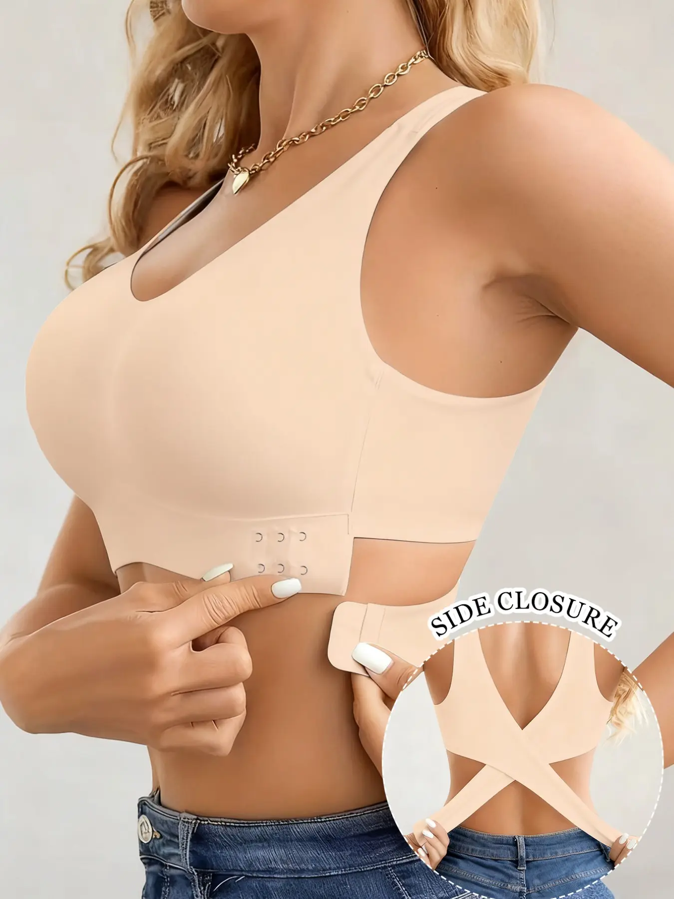 Side closure cross back seamless jelly soft support bra, wireless with zero restraint, 3D push up without empty cups, adjustable straps, breathable comfortable non-tight, great for daily & sports, workout bra, sexy back design!