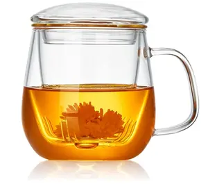 Glass Tea Cup with Infuser and Lid, 17.6oz/520ml Large Borosilicate Teacup,Tea Glass, Clear Mug for Loose Leaf Tea, Blooming Tea, Microwave & Dishwasher Safe - Tea Maker Gift for Birthday.