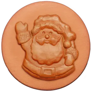 271 Jolly Santa Rycraft 2" round Cookie Stamp with handle and glaze, for decorating cookies, chocolate, fondant as well as paper and clay crafts. Handmade in the USA since 1968.