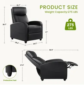 Massage Recline Chair with Padded Seat and Massage Backrest, Black