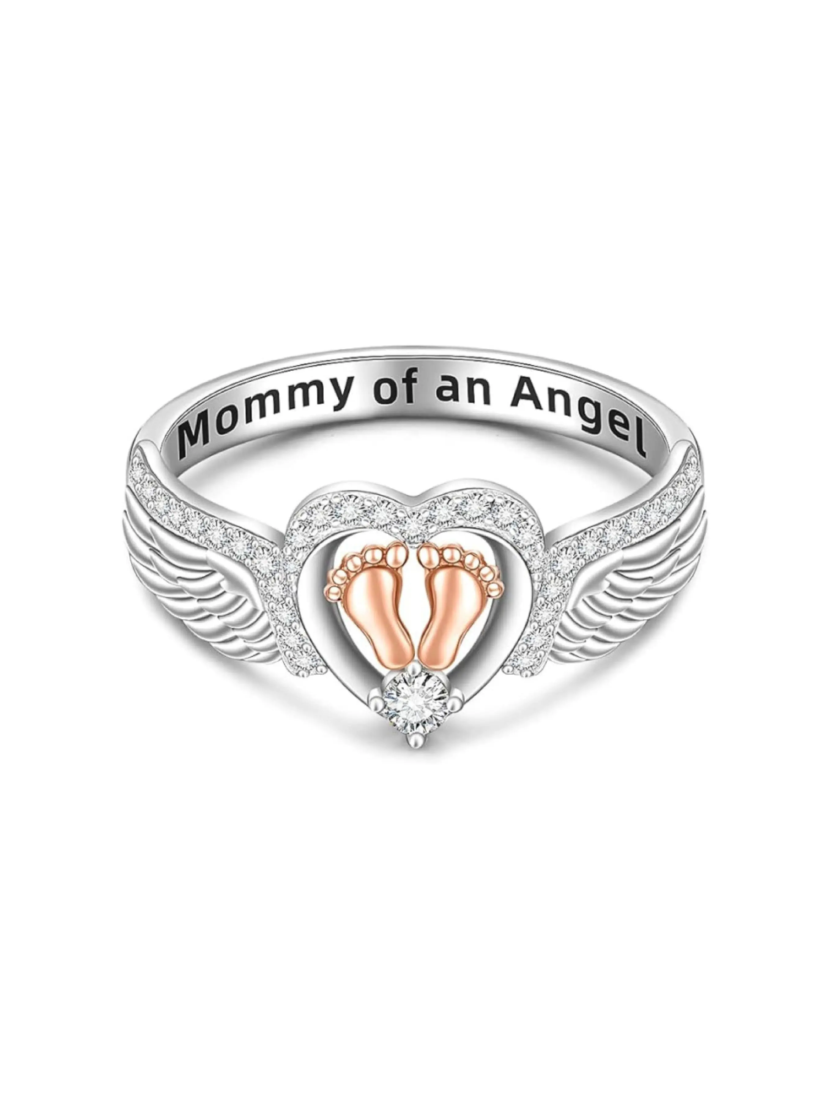 Creative Baby Mom Angel Engraved Ring, Fashion Angel Wings Heart Ring, Fashion Heart Rings, Daily Wear Fashion Accessory, Perfect Holiday Gift, Casual Style