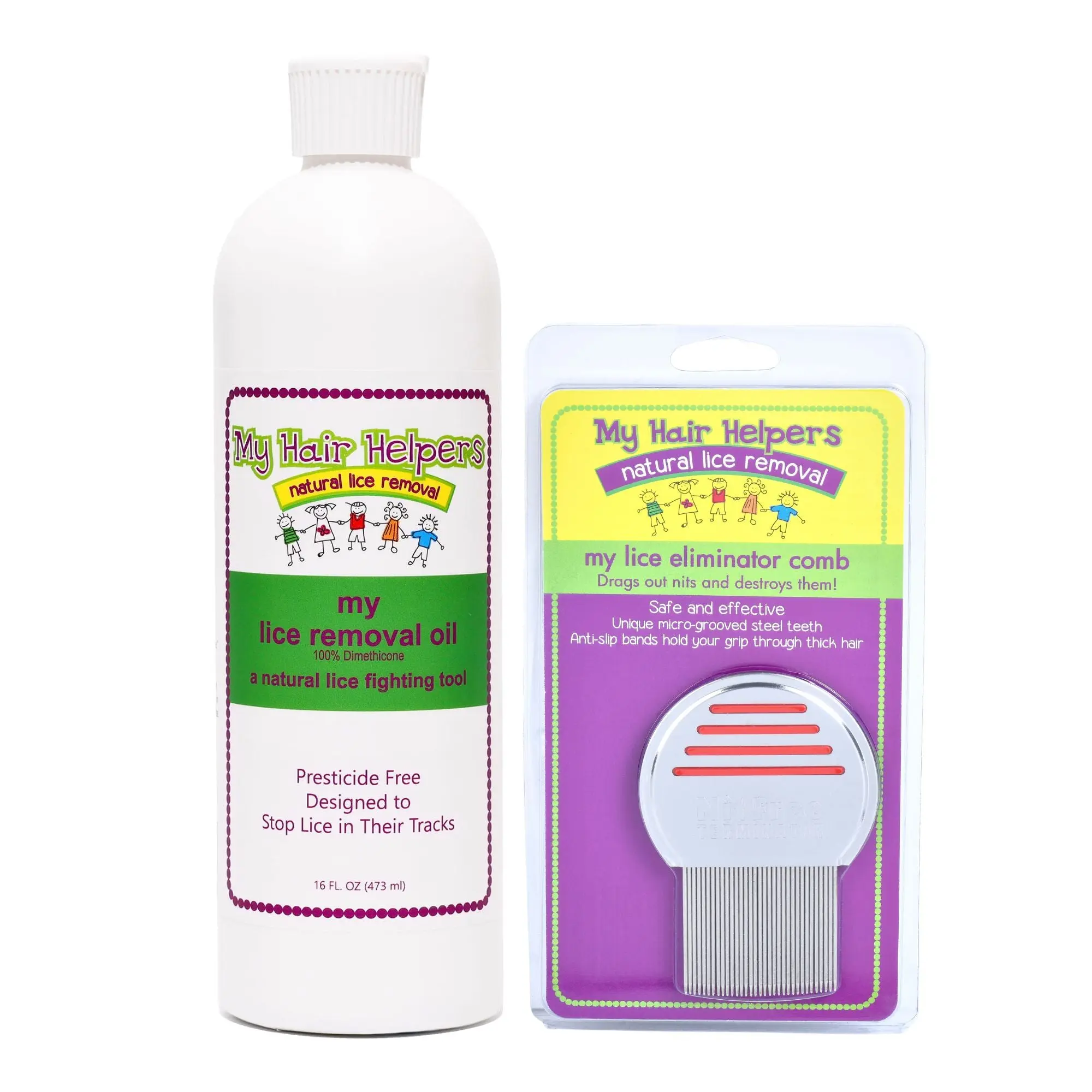 My Dimethicone Oil and Lice Comb Kit - 16oz for 2-3 Children - Effectively Removes Lice with Nit Comb