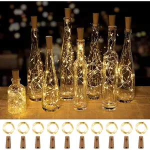 Wine Bottle Lights with Cork, 10 Pack 20 LED Waterproof Battery Operated Cork Lights, Silver Wire Mini Fairy Lights for Liquor Bottles DIY Party Bar Christmas Wedding Décor