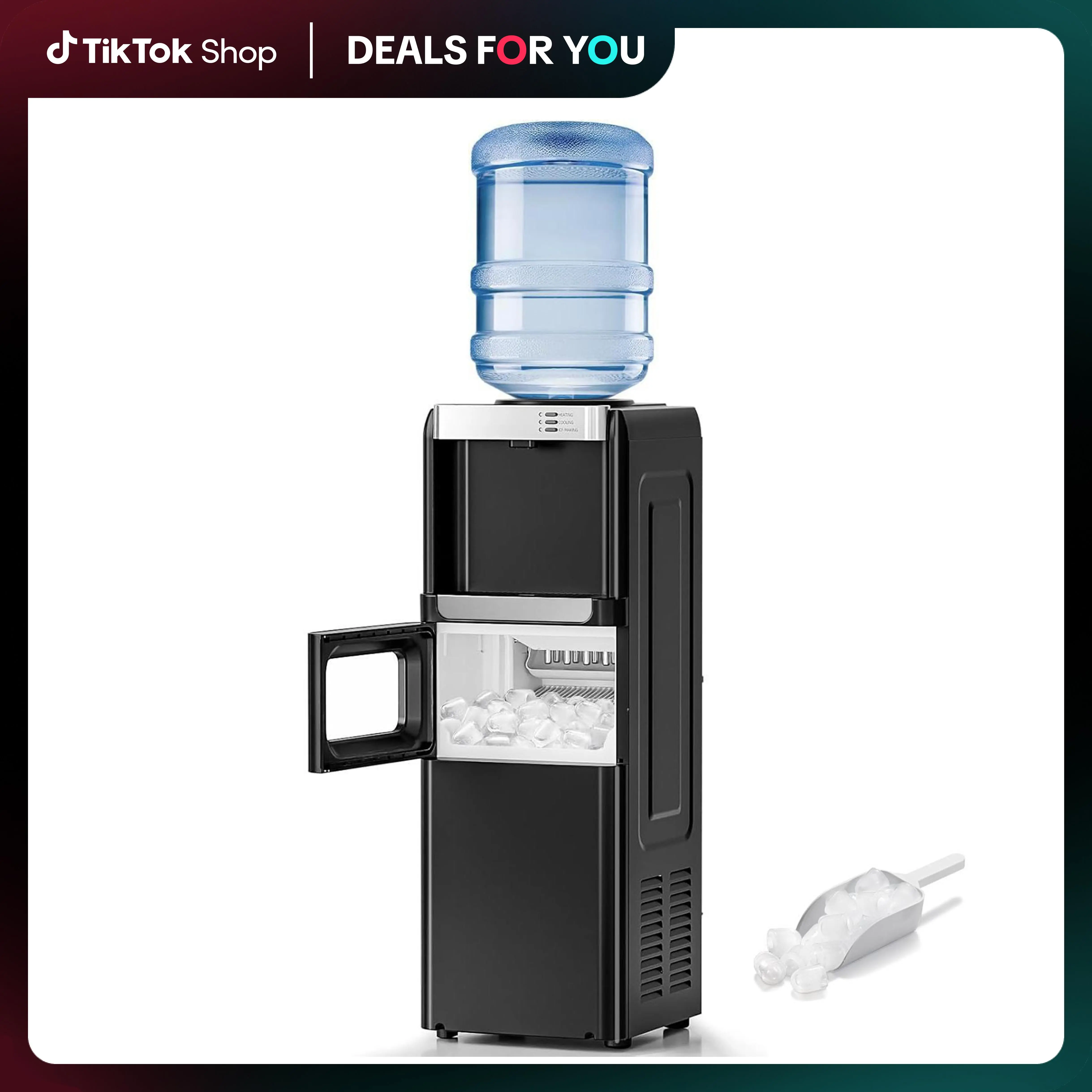 Kismile Water Dispenser with Ice Maker Function Top Loading Hot Cold Cooler for 5 Gallon Bottle Includes Child Safety Lock Energy Saving Design for Home Office Garage