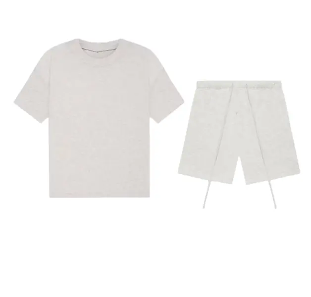 Men's Cotton 2-Piece Casual Matching Colors Loungewear Set - Soft Round Neck Short-Sleeve T-Shirt, Loose-Fitting Above-the-Knee Shorts, Fashion Plain Solid Beige, Multi-Size Menswear