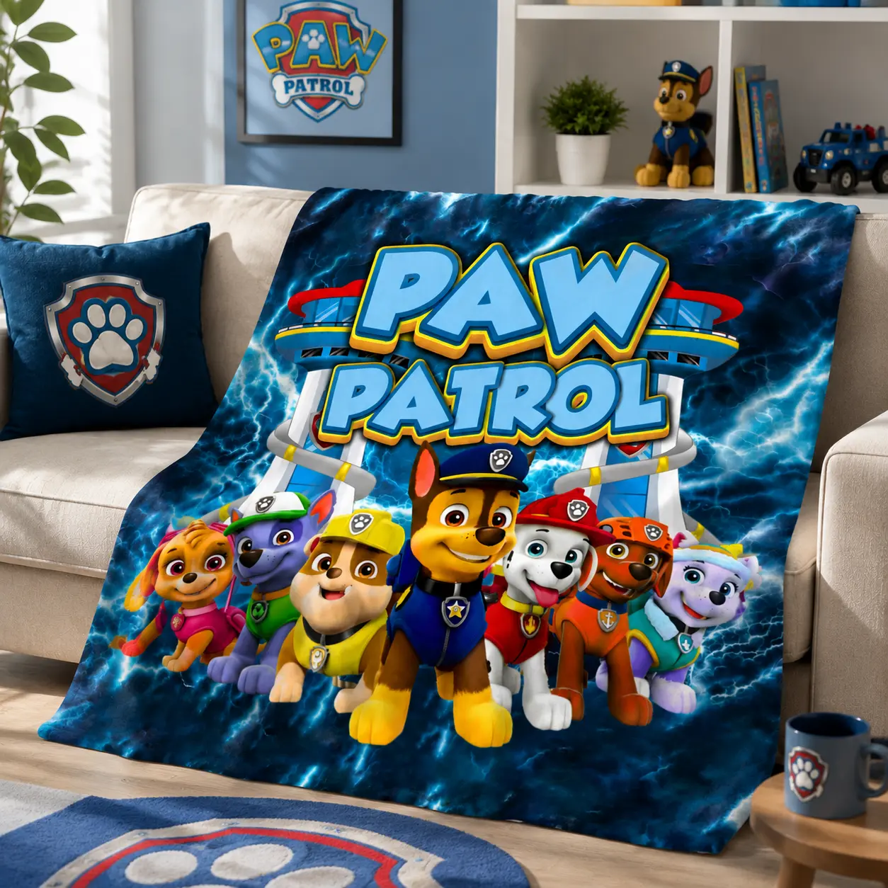 Paw Patrol Cartoon Dog Print Pattern Throw Blanket Warm Lightweight Easy to Clean Blanket for Couch Bed Travel TV Home Decor Bedroom Decor Room Decor Gift for Kids Teens Adults Multiple Sizes Cozy Blanket TikTok Trending Glow Up