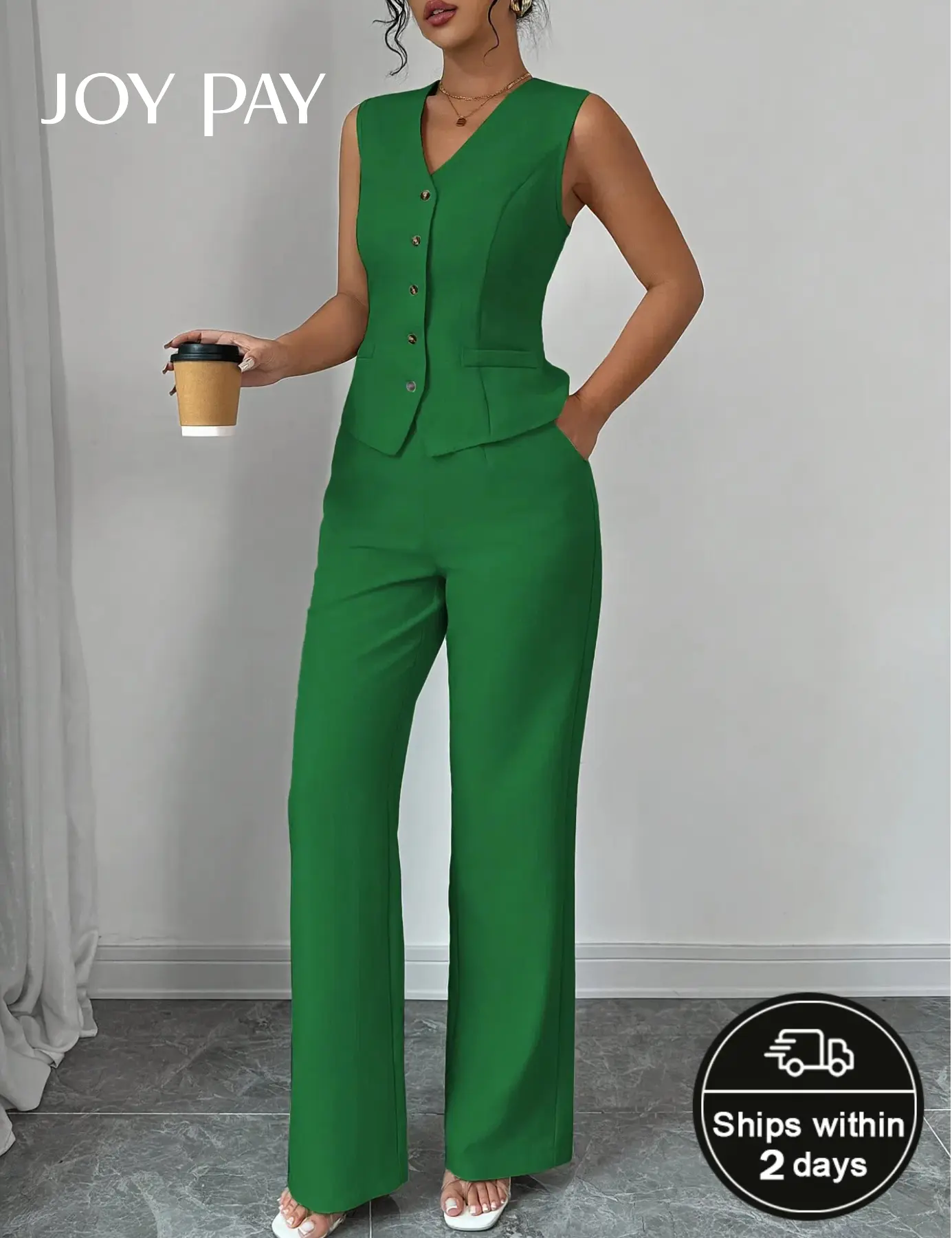 Women’s 2 Piece Sleeveless Blazer Vest and Wide Leg Pants Set Elegant Office Outfit with Belted Detail Casual Chic Minimalist Adjustable