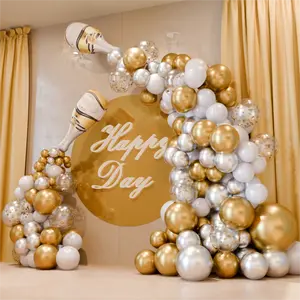 82Pcs White, Gold Metallic Chrome, and Gold Confetti Balloon Arch Kit with Balloon Tape – Wedding, Birthday, Special Events Party Decorations