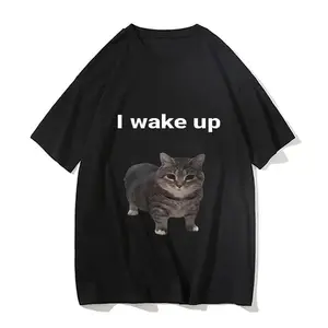 Cute Cat L Wake Up T Shirts Funny Cool Classic Men/Women Clothes Harajuku Aesthetic Tshirt Vintage Unisex Streetwear Tees