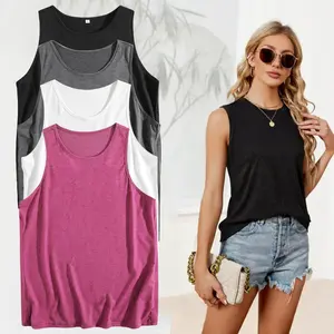 Women's 4-Pack Crew Neck Sleeveless Loose Fit Tank Tops, Workout Tees for Spring Summer, Casual Womenswear Shirts, Fashion Outfits