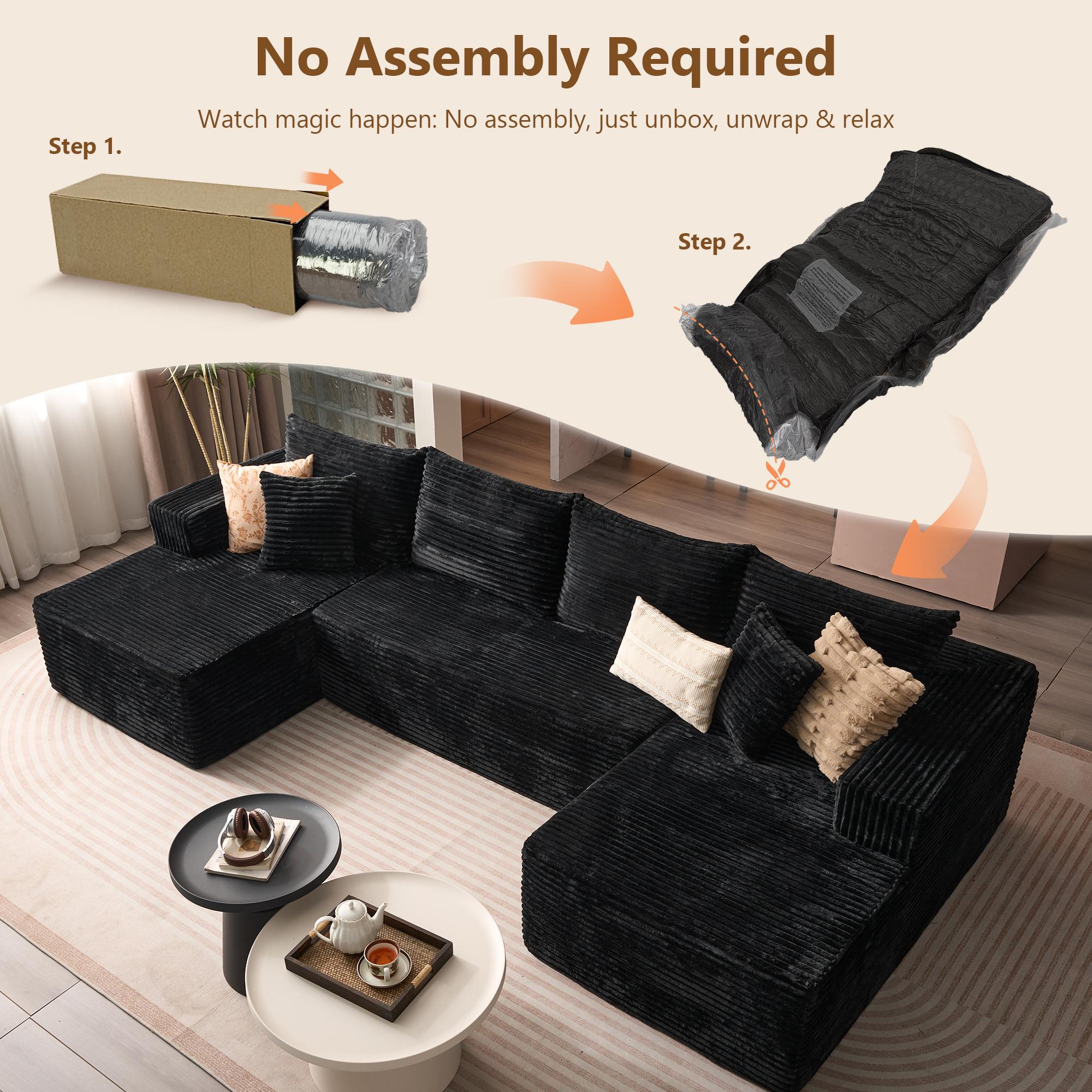 CAODOC Cloud Couch Sectional Modular Sofa, 135" Boneless Couches Sofa for Living Room, Modern Plush U Shaped Sofas Corduroy Couch Sectional with Chaise Lounge