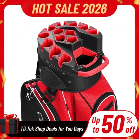 UNIHIMAL Pro Polyester Golf Cart Bag for Adults - 14-Way Silent Locking Mechanism Top Dividers, Cooler, Rain Cover, Apparel Pocket (Keeps Tidy), Adjustable Straps, Secure Fit Handle, Sturdy Plastic Base, Golf Accessory