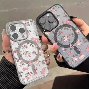 A Transparent Phone Case with Small Floral Designs, Featuring a Full-Screen View And a Built-In Magnetic Circular Soft Shell, Suitable for IPhone17 11 12 13 14 15 16 Pro Max Air Plus