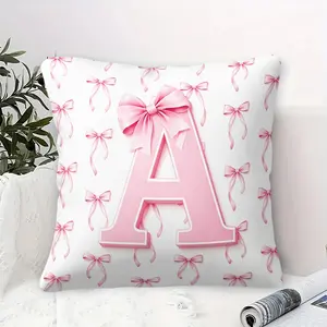 Pink Bow Monogram Initial Throw Pillow, Sweet Princess Girly Cushion Accent Pillow, Includes Pillow Core, Soft Comfortable Home Decor Pillows for Sofa Bedroom Dorm, Perfect Gift for Children, Teenagers and Girls
