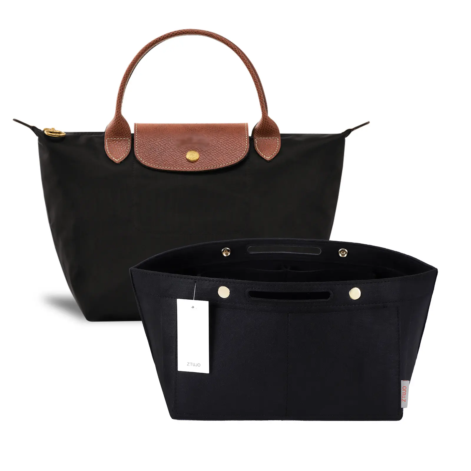 ZTUJO Purse Organizer Insert for le pliage, Compatible with Longchamp Le Pliage Top Handle S/M,Shoulder Bag S/L (Lighting Coffee, Large For Top Handle M and Shoulder Bag L)