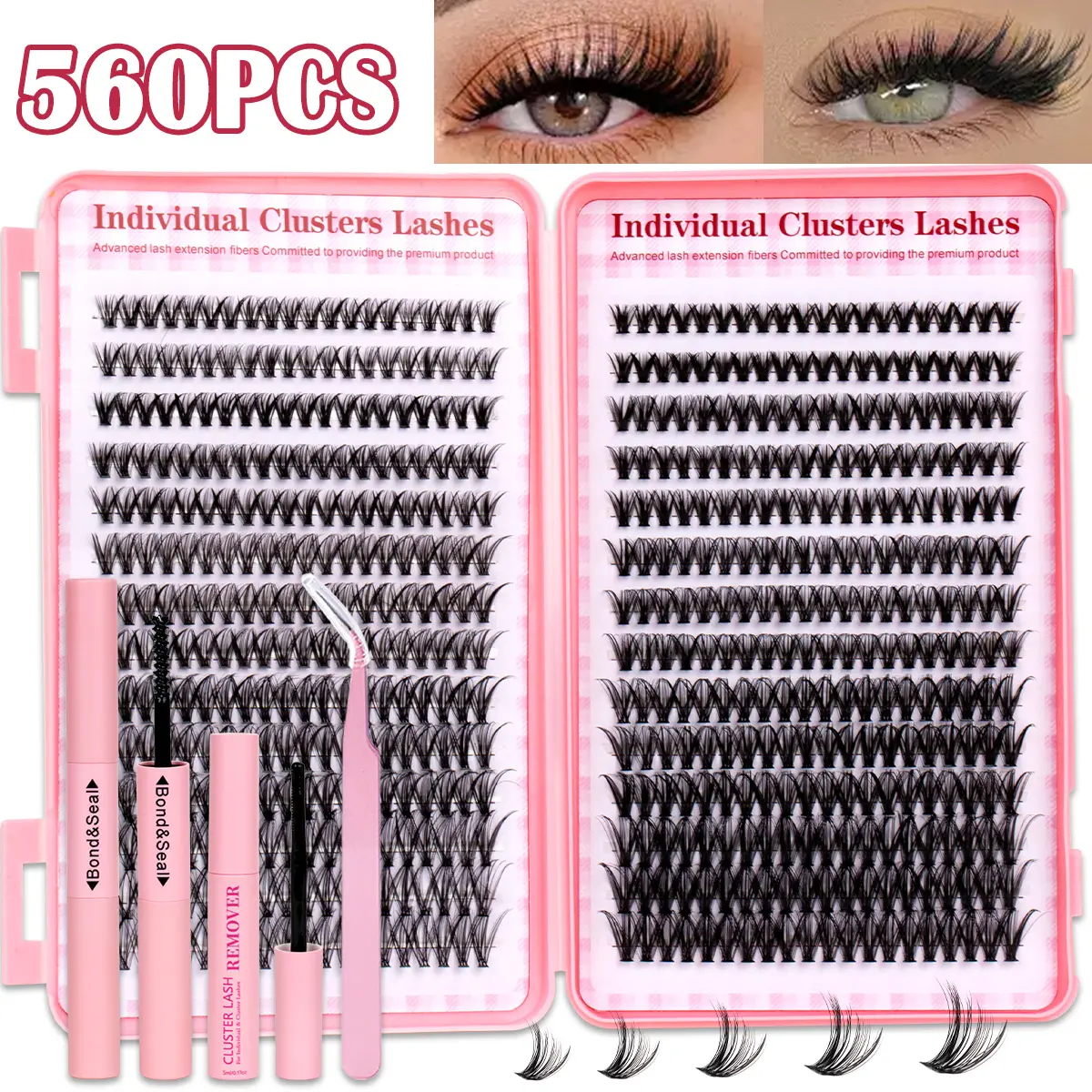 Mixed Style Cluster Eyelash Set, Cosmetic Manga Lash, Mixed Length Individual Lashes kit, DIY Wispy Cluster Extensions, Wide Span Lashes, DIY Dramatic Lashes, Natural Soft False Lashes, Waterproof Long-Lasting, Includes Bond&Seal &Remove&Eyelash Tweezer